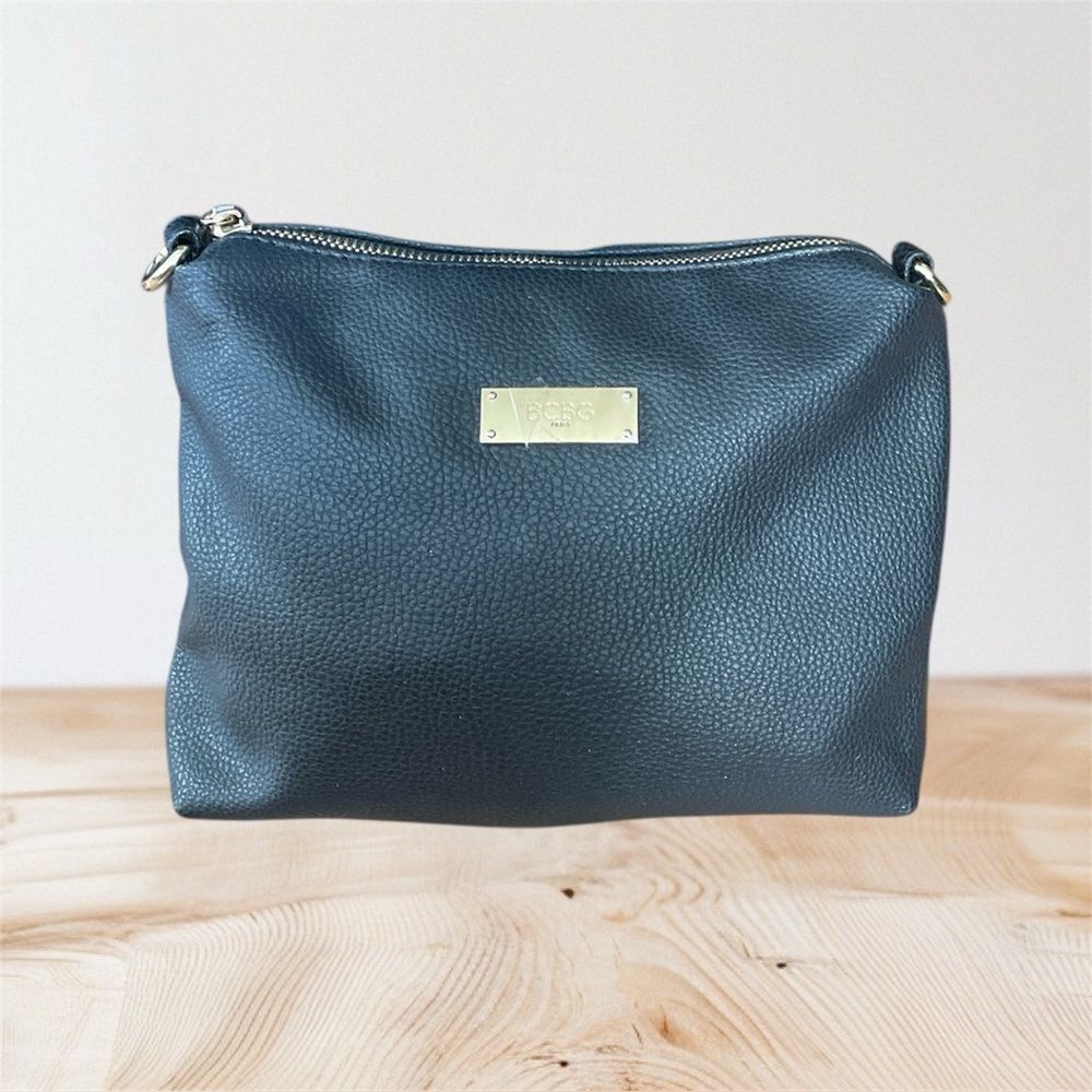 BCBG Black Pebbled Leather Gold Tone Hardware Slouchy Shoulder Bag Crossbody